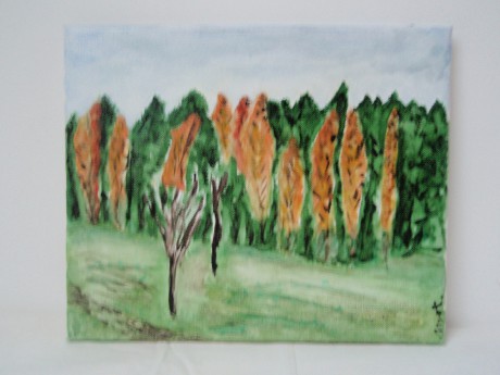 Modříny na podzim,30x25, akvarel,plátno