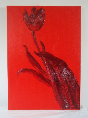 Červený tulipán,olej,plátno, 50x70